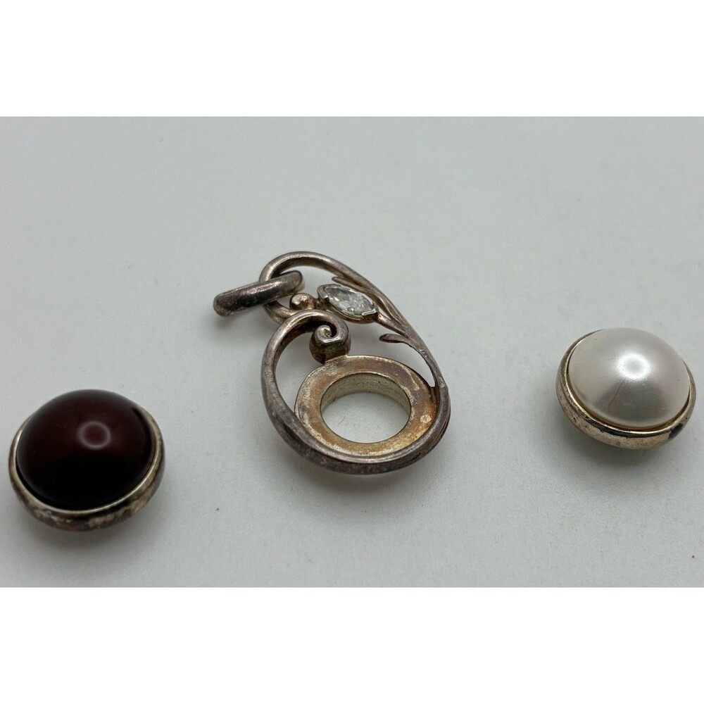 Interchangeable Scroll Ster Silver Faux White & Maroon Pearl Pendant 925 1 Inch